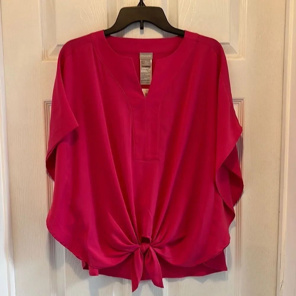 Chico’s size O flutter sleeve tie front top